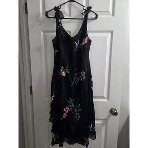 Evan Picone BlacknFloral Sleeveless Ruffle Midi Dress Size 12 Petite NWT
